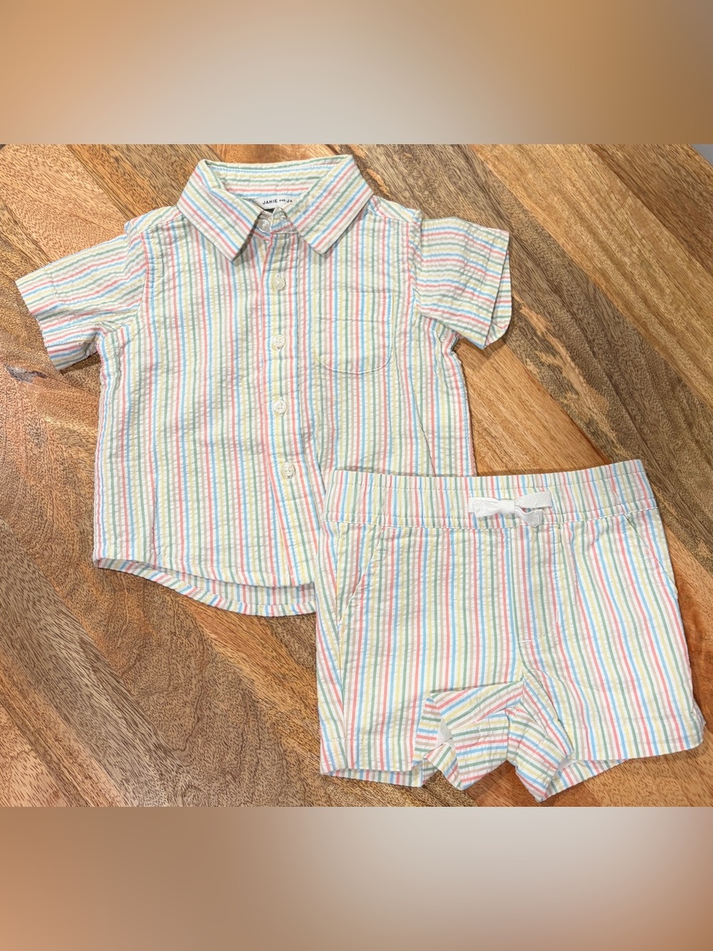 Janie and Jack Pastel Multi-Stripe Button-Down Shirt & Shorts Set